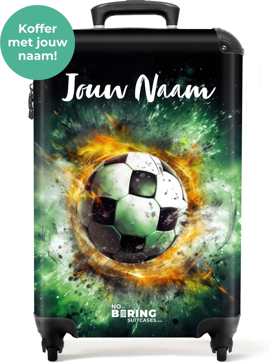 NoBoringSuitcases.com® - Kinder koffer jongen voetbal - Reiskoffer kinderen jongens - Handbagage trolley met naam - Rolkoffer met wieltjes - Past binnen 55x40x20 en 55x35x25