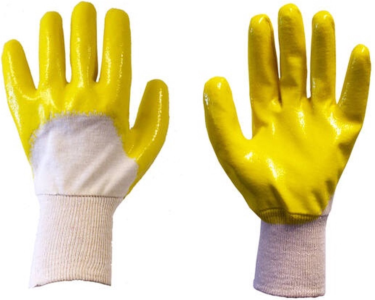 Goedkoopste NBR werkhandschoen maat 10 geel Polyester/Katoen 144 paar per doos
