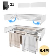 Bol.com PLAY IT Wanddroogrek Inklapbaar XXXL Wit 120 cm - 8.4 Meter Drooglengte + 2 Handdoek Haakjes aanbieding