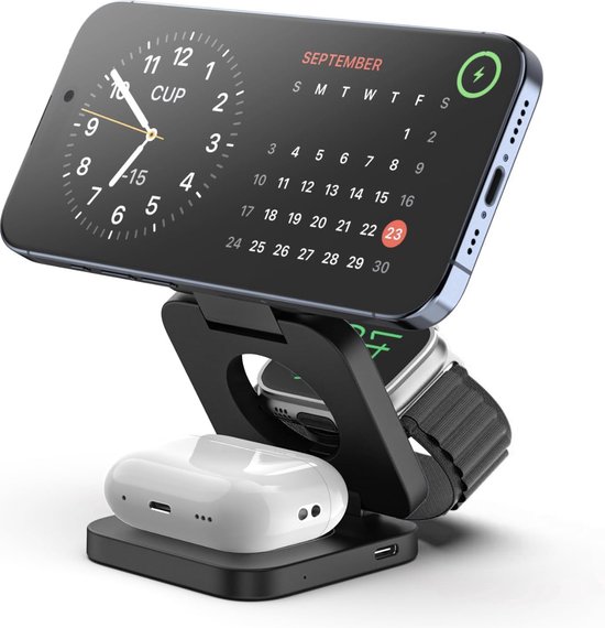 3-in-1 Draadloze Oplader (22.5W snellader) – Opvouwbaar – Geschikt voor Apple/iPhone & Android Smartphones – Apple Watch – Draadloos Oplaadstation