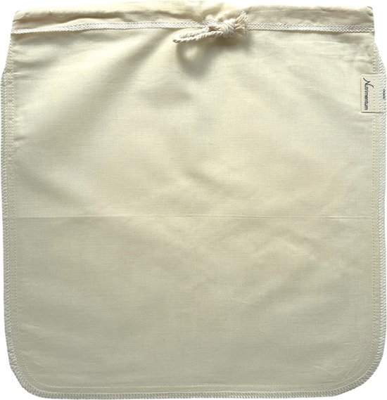 Foto: Nutrimentum nut milk bag noten melk zak zeefzak 100 katoen hennep mix passeerdoek neteldoek kaasdoek nutmilk bag cheesecloth havermelk