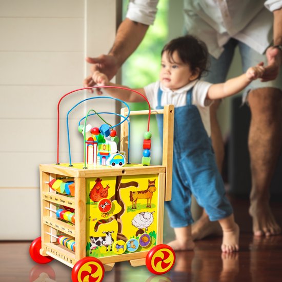 Rijoka Loopwagen Kubus Hout - Baby walker voor 1 jaar - Educatieve looptrainer - Multicolor van Rijoka — afbeelding 3