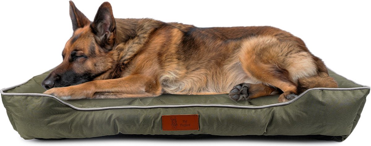 Bol.com Pet Perfect Benchkussen XL - Hondenkussen Wasbaar - Hondenmand - Groen - 90x55x10 aanbieding