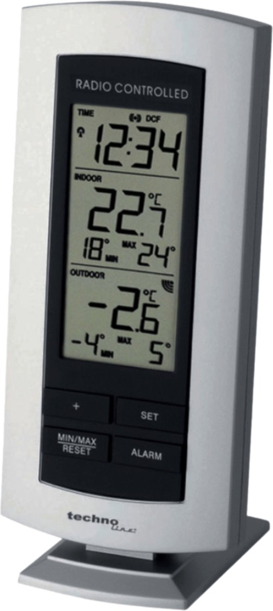 Weerstation - Inclusief buitensensor - Radiogestuurde Wekker - Binnen en buiten temperatuurweergave - Alarmfunctie - Technoline WS 9140-IT