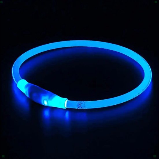 Foto: Lichtgevende led halsband hond hondenriem verlichting oplaadbaar hondenverlichting halsbanden lichtgevend one size fits all blauw