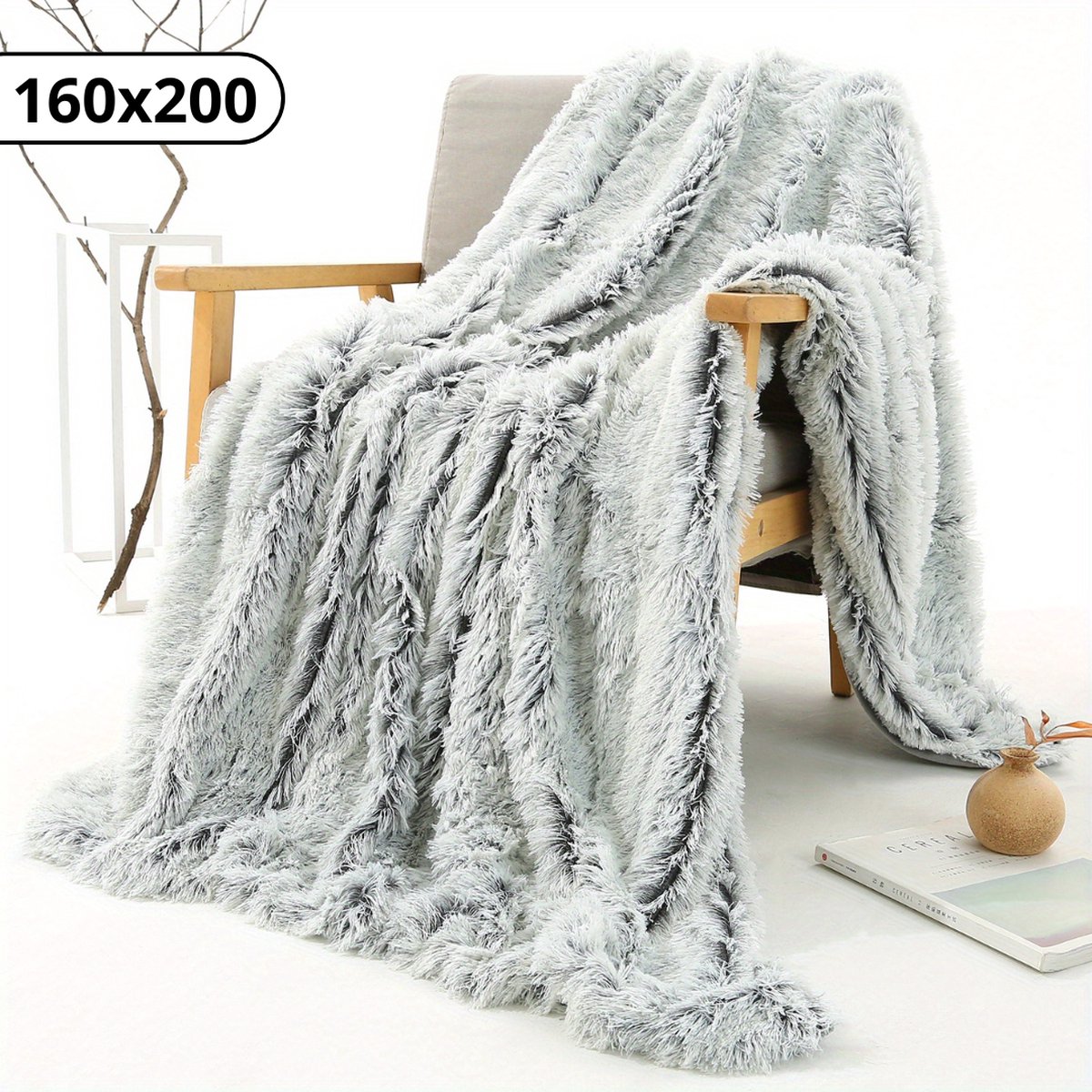 Bovista Plaid - Dekentje - Pluche - Wollen - Fleece - Deken - Knuffeldeken - Bank Deken - Licht Grijs - 160x200cm