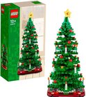 Emballage LEGO 40573 avec sapin de Noël vert, boules rouges et bougies blanches. La boîte aussi.