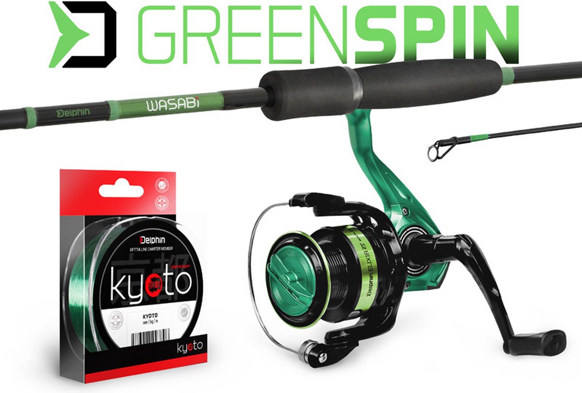 Hengelset - Delphin - Greenspin - Spinset - 2.10m - Hengel met molen inclusief lijn