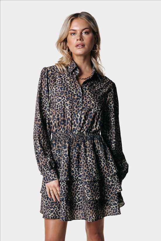Colourful Rebel Sacha Leopard/Panterprint Ruffle Dress - M