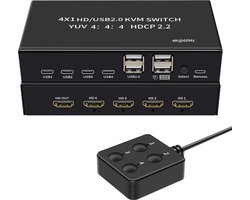 NÖRDIC KVM Switch – 4 PC’s naar 1 HDMI Monitor – 4K@60Hz & USB-C – Geschikt voor PC – USB & Draadloos