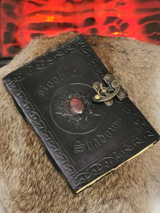 Leather Diary - Refillable Notebook - Vintage Notebook, Chakra Journal, Diary with Gemstone, Book of Shadows by Moonster - 320 Lined Pages, Handmade Book with Sun, Crystal and Luxury Pen