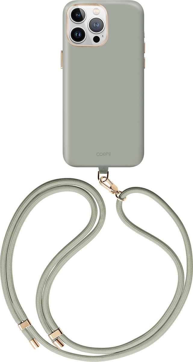 Coehl Hoesje Geschikt voor iPhone 15 Pro Max Hoesje Met Koord - Coehl Crème MagSafe Backcover met koord - grijs
