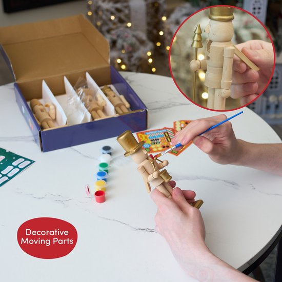 Spetebo Houten kerststal met kunststeenfiguren, 26 x 13 cm, adventskalender met 24 figuren, Kerstmis, advent, wintertafel, decoratie