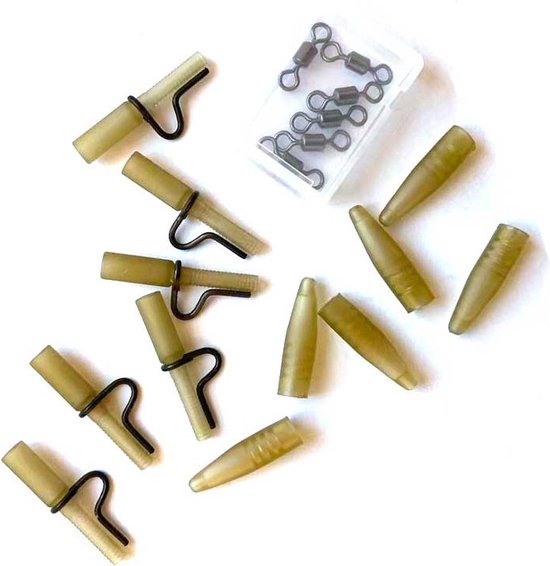 EXC Heavy Lead Clips & Q.C. Swivel - 3 sets - 30cm - Visveilig Vastlood Systeem - Karper Vissen Onderlijn - Loodclips met Swivels - Met Anti-Tangle Sleeves, Swivels, Rig Tube en Loodclips van Merkloos — afbeelding 2