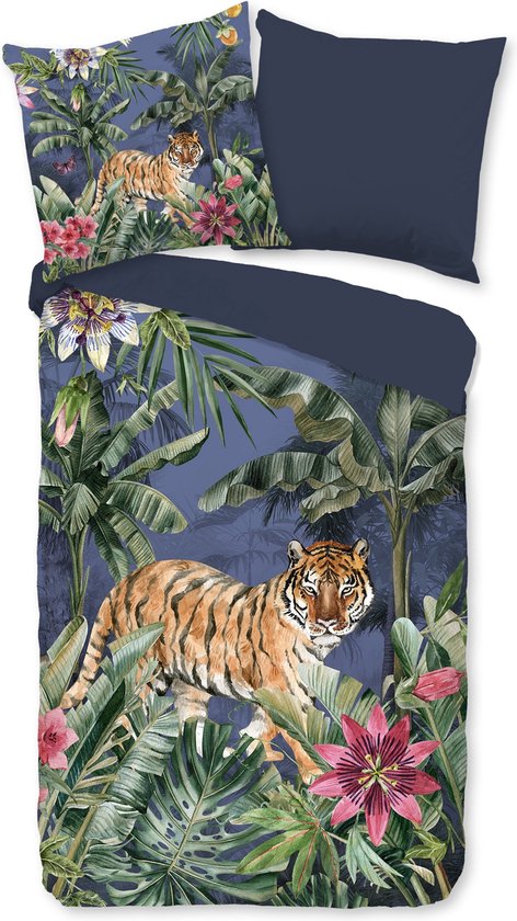 Cheqo® Dekbedovertrek 135x200 cm - Tijger in de Jungle Print - Multi