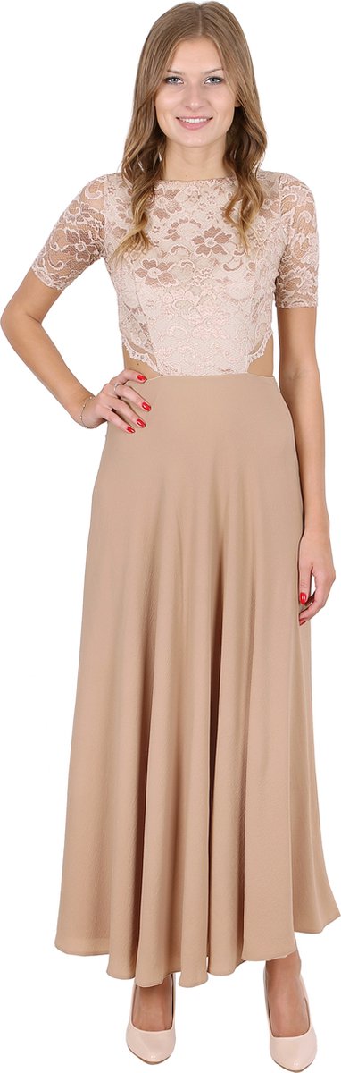 Elegante maxi-jurk, donkerbeige