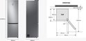 Afmetingen van een zwarte Samsung koelkast: 2030mm hoog, 595mm breed, 658mm diep. Gedetailleerd maatschets.