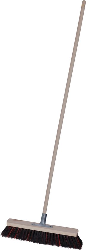 KADAX straatbezem met krasrand, 2 in 1 bezem voor het vegen van straten, industriebezem met lange houten steel, zaalbezem van kunststof (30 cm