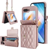 Geschikt Voor Samsung Galaxy Z Flip 6 Hoesje Met Koord - Solidenz Z Flip6 Wallet Case Cover - Telefoonhoes - Backcover Met Koordje - Cord Case - Lanyard - Hoesje Z Flip 6 - Roségoud