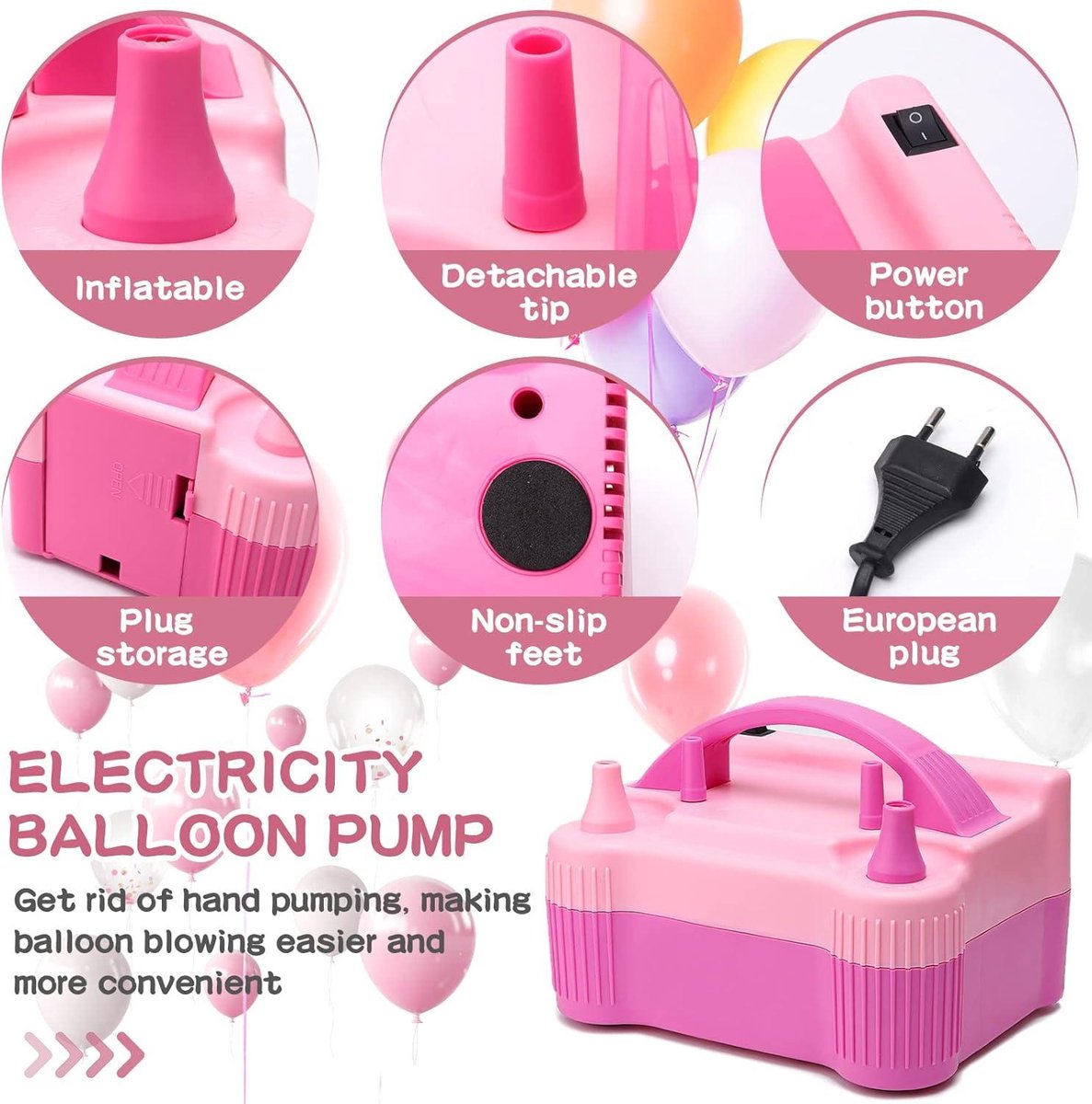 Gonfleur à Ballons Électrique 600W - Double Buse, Gonflage Auto Ou Manuel, Idéal Fêtes Et Mariages