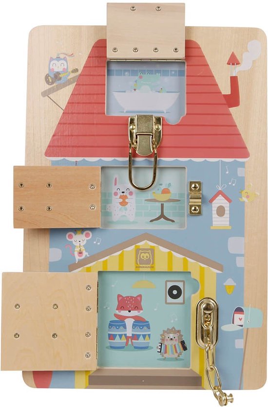 Eurekakids Activiteitenbord met Sloten - Houten Speelplank met 3 Sluitingen - Lock Game - 36 x 24 cm van Eurekakids — afbeelding 2