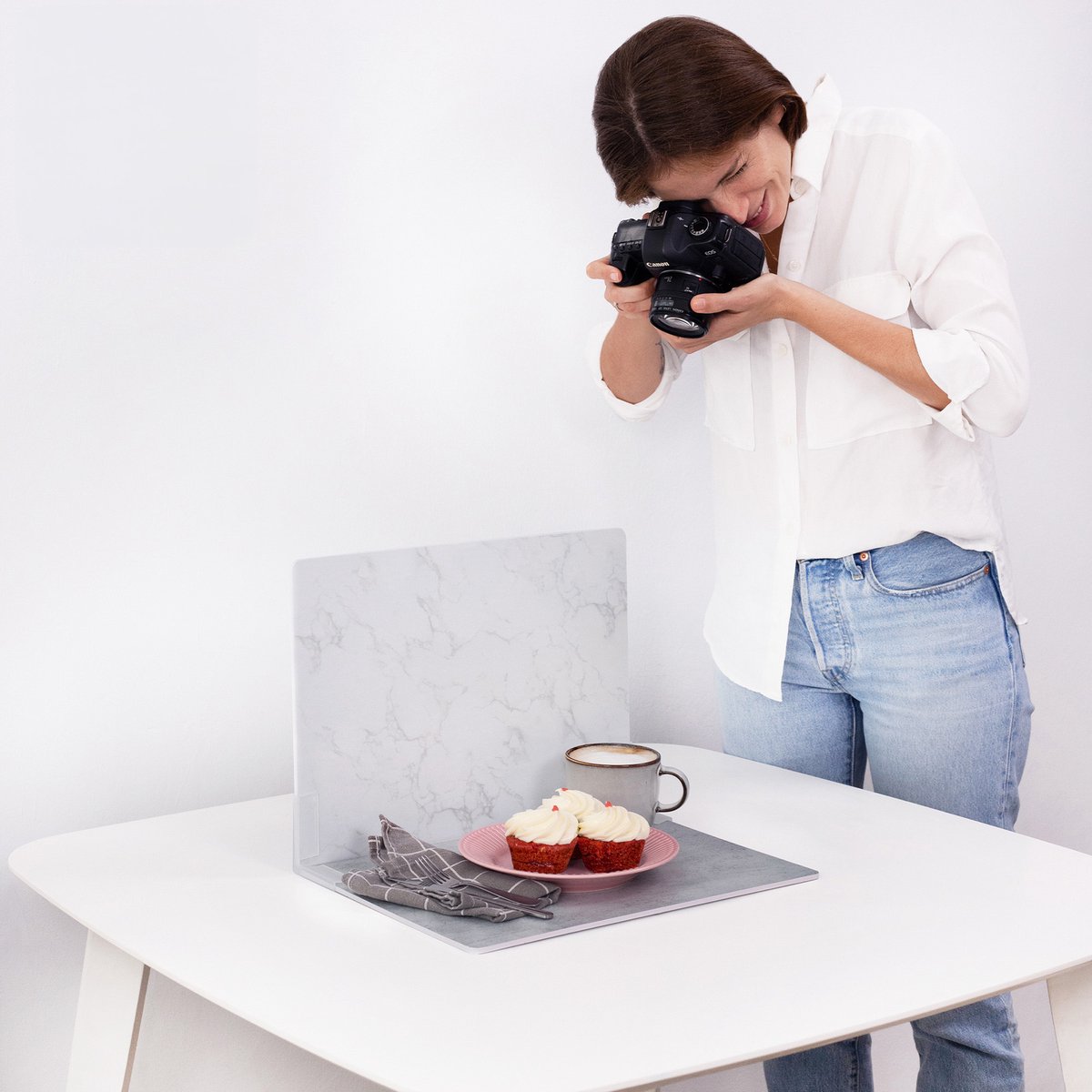 Foto Achtergrond Board - Realistische Fotografie Achtergrond - Voedsel Fotografie Achtergrond - Replica Oppervlakken - Marmer & Wit - 30 x 40 cm - 2 stuks