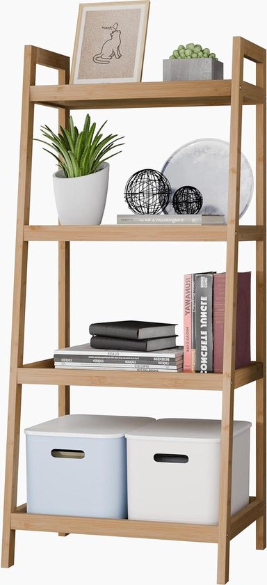 SMIBUY Bamboe Ladder Boekenkast 5 Tier - Vrijstaand Opbergrek Wit