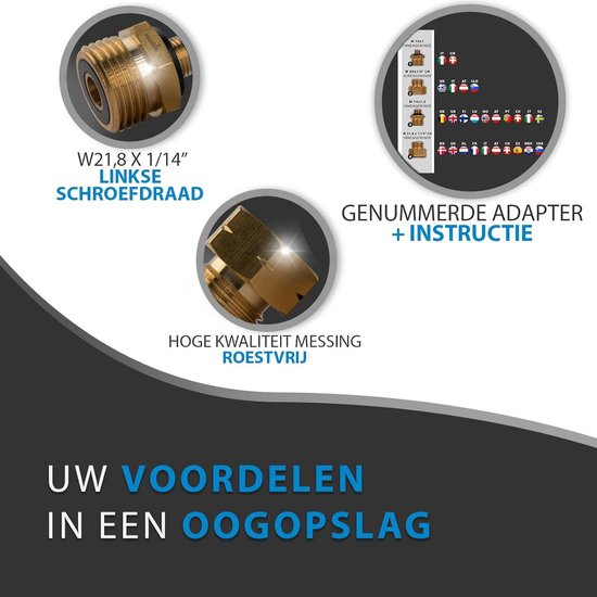 Adapter voor Gasaansluiting I Vierdelige Adapterset voor Gasaansluitingen in Europa I Adapters voor Drukregulerende Ventielen van Buitenlandse Gasflessen van Merkloos — afbeelding 2