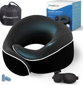Bol.com PurelyGoods® Nekkussen - Luxe Reiskussen Set - Vliegtuig & Auto - Memory Foam - Zwart aanbieding