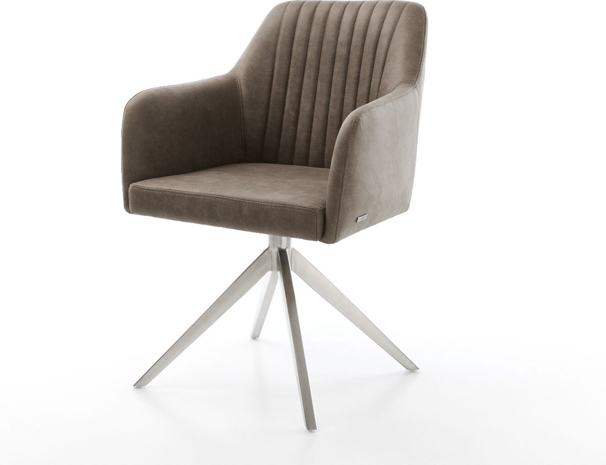 DELIFE Gestoffeerde-stoel Greg-Flex kruisframe breed roestvrij staal microvelours taupe vintage pocketveer kern Beige