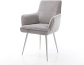 Chaise rembourrée Heira- Flex avec accoudoirs 4 pieds coniques en corde d'acier inoxydable noyau de ressorts ensachés gris argenté