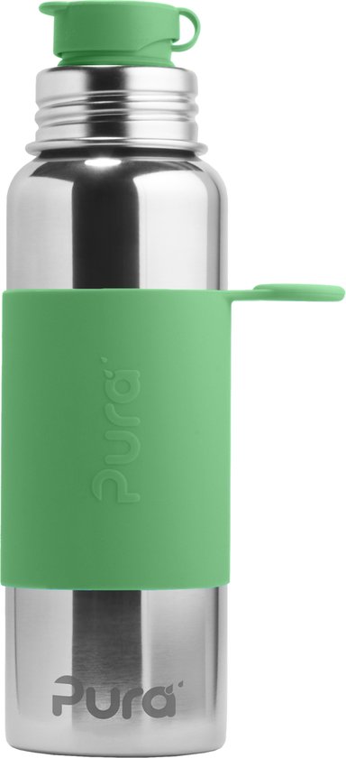 Pura Sportfles 850 ml - Drinkfles - Bidon - Plasticvrij - Roest Niet - Vaatwasserbestendig - Inclusief Sportsleeve en Sportdop - Top is Verwisselbaar - Veelzijdig - Moss