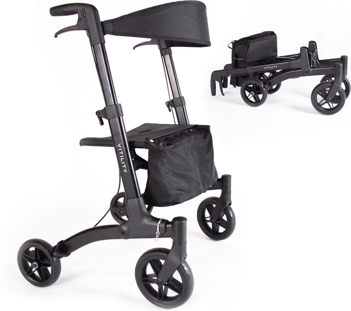 Goedkoopste VITILITY Rollator comfort - rollator – Lichtgewicht & Dubbel Opvouwbaar – Voor Binnen & Buiten – Inclusief Tas – Charcoal Black