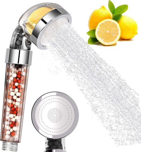 Vicloon-Handdouche, Douchekop Met Vitamine C / E (Elk Type Heeft er 2), Filtratiedouchekop Inclusief 3 Soorten Negatieve Ionenballen, Voor Waterbesparing, Drukverhoging, Verwijdering Van Chloor, Chlooramine en Fluoride