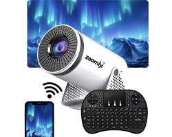 Zoomly® Beamer - Projector - Mini Beamer - Full HD - Ondersteund 4k - Home Cinema - Android 12.0 - WiFi 6 & Bluetooth 5.2 - 200 ANSI - Wit