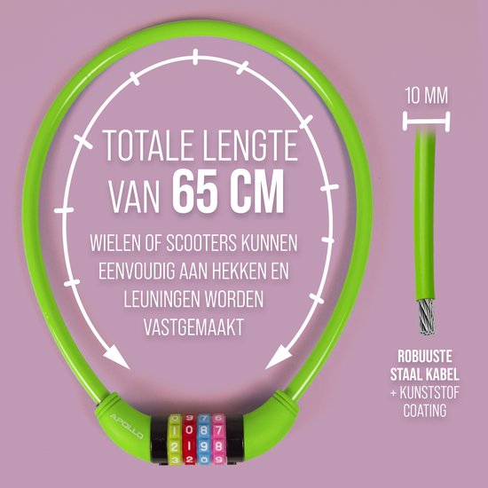 Cadenas à Combinaison Apollo Pour Enfants - Antivol Léger Pour Vélo, Trottinette Et Draisienne | Câble 65cm - 5