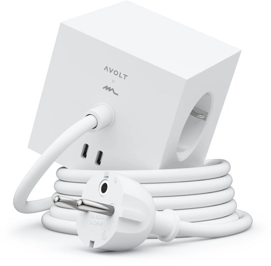 Foto: Avolt square 1 stekkerdoos met 1 8m kabel 30w dual usb c opal wit