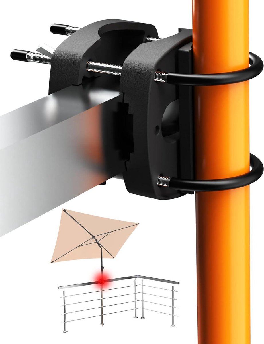 Support De Parasol Pour Balcon – Réglable – Fixation Sans Perçage – Pour Balustrade De 2 à 6,3 Cm