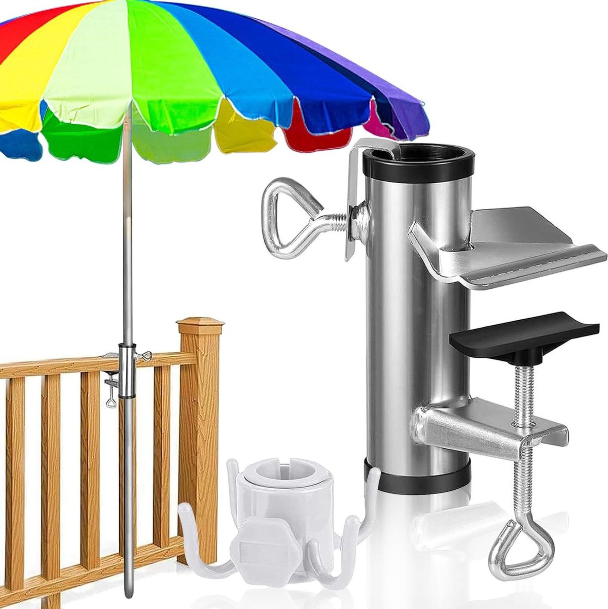Bol.com Instelbare parasolhouder voor balkonleuning - Ø 25-38 mm - parasolstandaard voor balkon, terras of tafel Parasol klem aanbieding