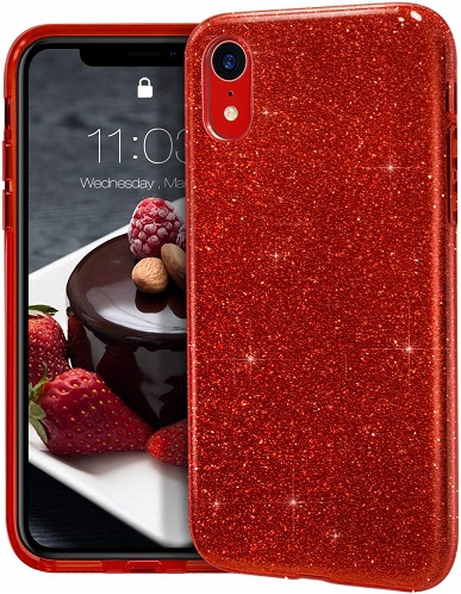 iPhone XR Siliconen Glitter Hoesje Rood
