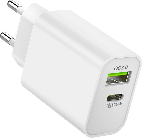 USB C Adapter Oplader Snellader Stekker Geschikt Voor Apple Iphone & Samsung - Wit