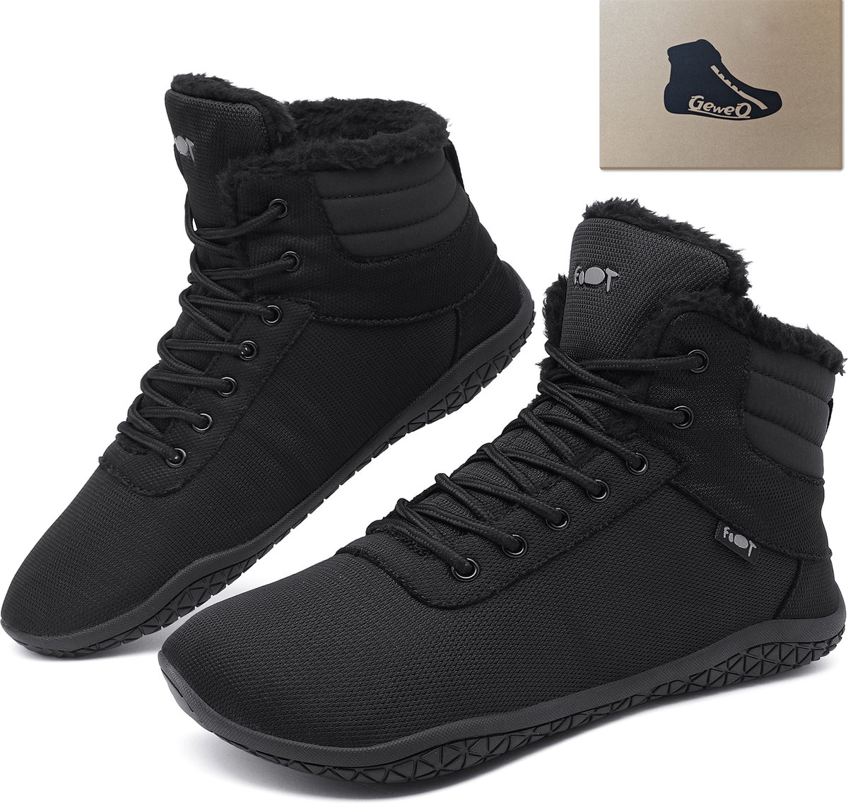 Geweo Sneakers Winter Schoenen met Katoen Dames Schoenen met Katoen Heren Winter Fleece Gevoerd Warme Winterlaarzen Schoenen Antislip Outdoor Zwart