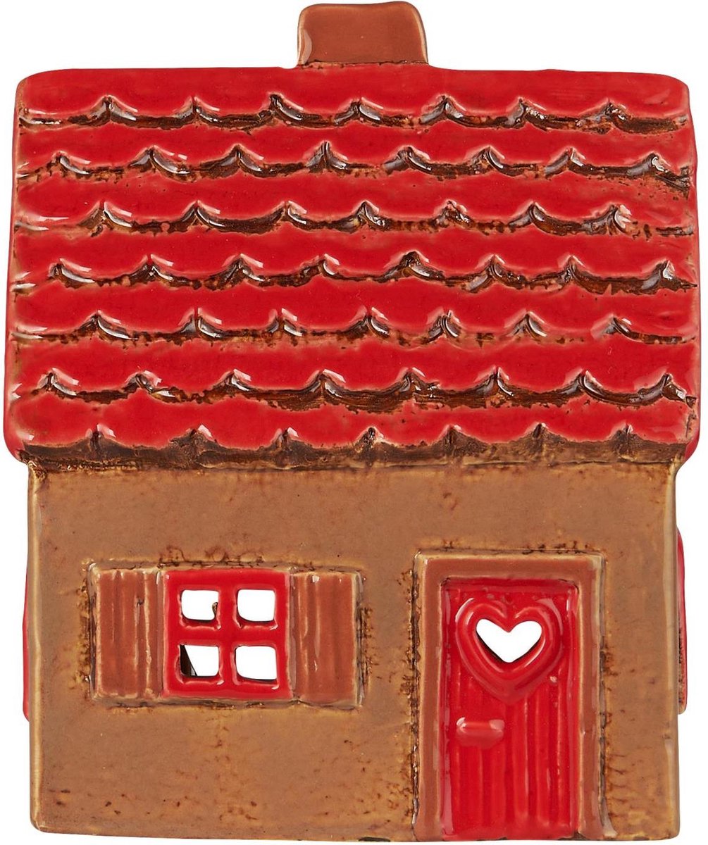 Ib Laursen - keramieken huisje - waxinelichthouder - rood/bruin kerst
