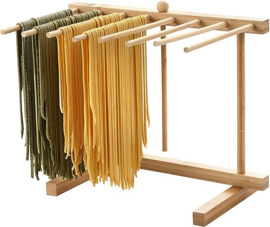 Pasta Drying Rack Large Bamboo Pasta Drying Rack with Transfer Wall and Bars - Easy to Transfer ...