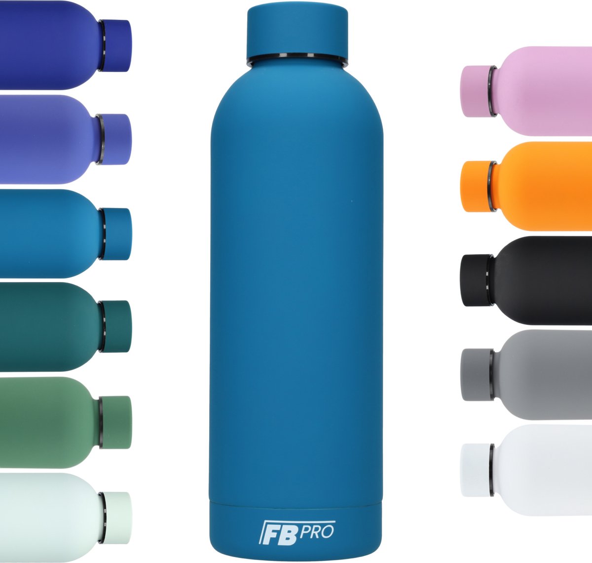 Thermosfles - Stevige RVS Thermoskan - Drinkfles met extra grip door het mat oppervlak! - Thermofles voor warme en koude dranken - Robuuste waterfles - 500ml - Mediterraans Blauw