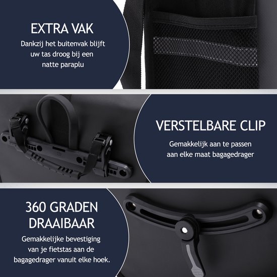 Hikemeister Milan - Sacoche de vélo simple - Matériau hydrofuge - 19L - Zwart - Polyester 600D + PVC - Sacoches de vélo pour vélos électriques
