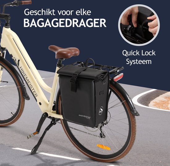 Hikemeister Milan - Sacoche de vélo simple - Matériau hydrofuge - 19L - Zwart - Polyester 600D + PVC - Sacoches de vélo pour vélos électriques