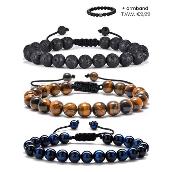 Foto: Trio dark kralen armband heren 3 1 stuks armband mannen natuursteen zwart matte mannen cadeautjes bracelet