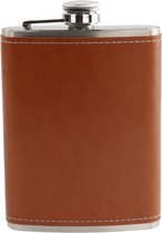 Bol.com HIXA Heupfles - Flacon - Veldfles - Platvink - 200 ml - PU Leder - Bruin aanbieding
