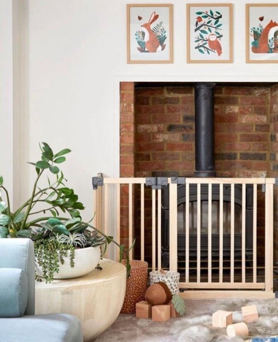 Safetots Houten Panelenhek Voor Kinderen, Tot 416cm, Naturel, Hout, 76cm Hoog, Flexibel Kamerbreedhekje met Meerdere Panelen en 1 Deur, Traphek voor Baby's, Peuters en Kleuters, Kinderhek